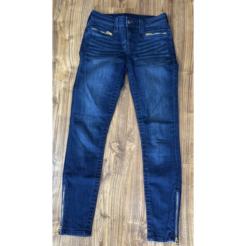 True Religion Jeans Women 27 Dark‎ Blue Super Skinny Zip Ankle Mid Rise